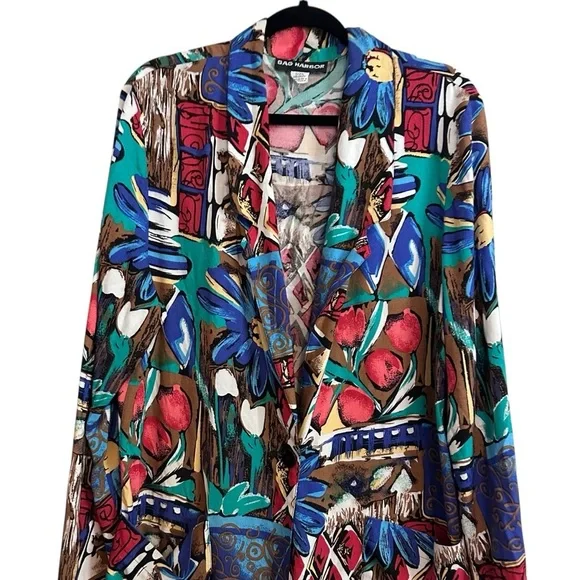 Vintage 80s Funky Tribal Print Oversized Blazer Womens Size M Rayon - Picture 2 of 6